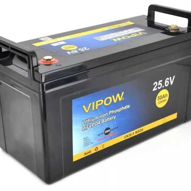 фотография аккумулятор vipow lifepo4 25,6v 50ah со встроенной вмs платой 40a