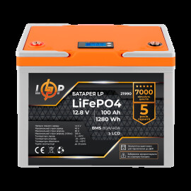 Аккумулятор LP LiFePO4 12V (12,8V) - 100 Ah (1280Wh) (BMS 80A/40А) пластик LCD для ИБП