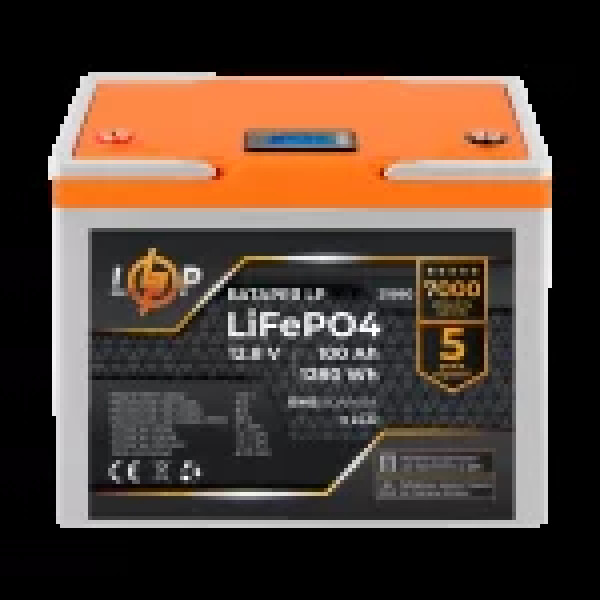 фотография Аккумулятор LP LiFePO4 12V (12,8V) - 100 Ah (1280Wh) (BMS 80A/40А) пластик LCD для ИБП