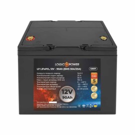 Аккумулятор LiFePO4 LogicPower 12V - 90 Ah (BMS 50A/25A) пластик