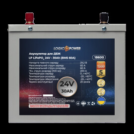 Акумулятор LiFePO4 LogicPower 24V - 30 Ah (BMS 60A) метал