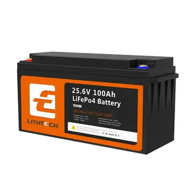 фотография lithtech te24100b + bluetooth lifepo4 25,6v 100ah, 2.56kwh - аккумуляторная батарея 2.56 квт·ч bms 50a