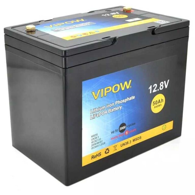 фотографія акумулятор vipow lifepo4 12,8v 50ah з вбудованою вms платою 40a фотографія акумулятор vipow lifepo4 12,8v 50ah з вбудованою вms платою 40a