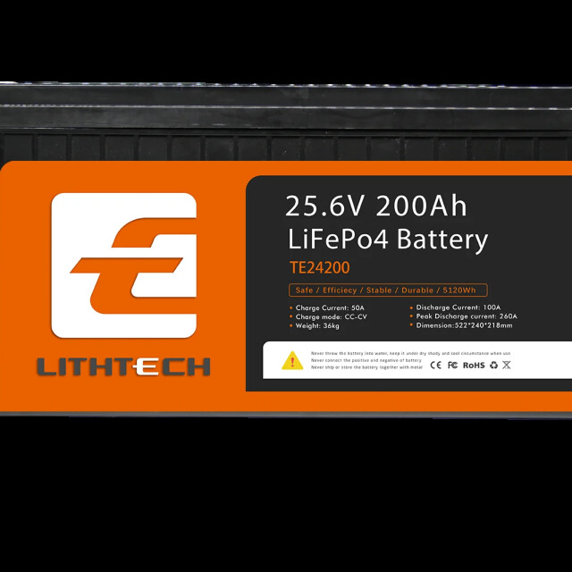 фотография lithtech te24200b + bluetooth lifepo4 25.6v 200ah, 5.12kwh - аккумуляторная батарея 5.12 квт·ч bms