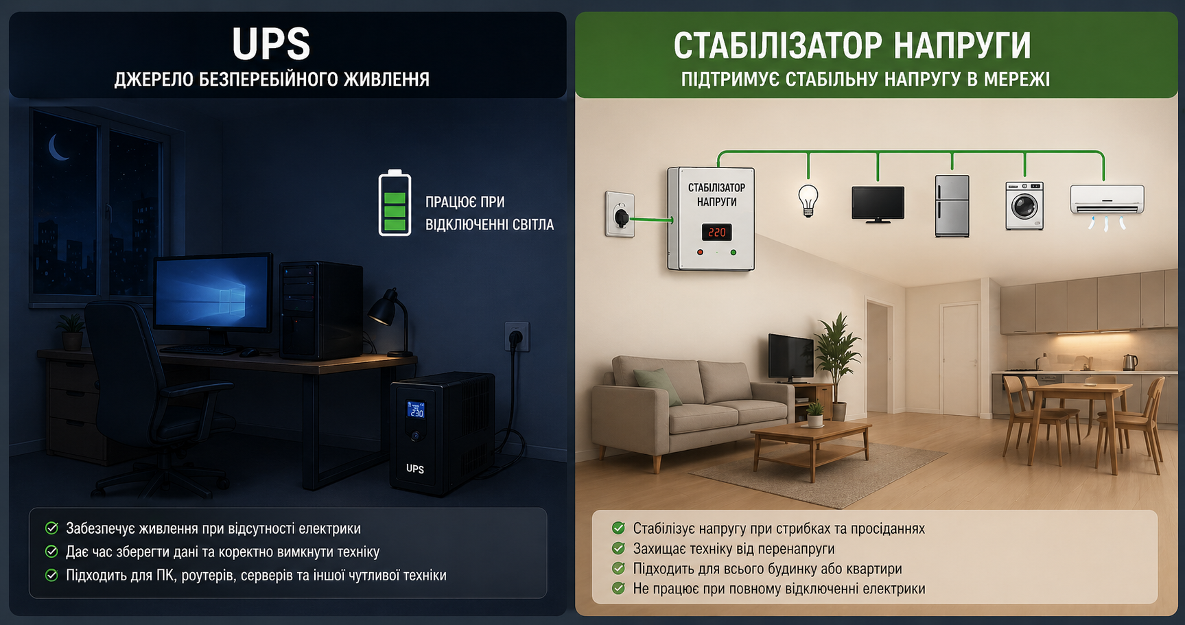 Чим відрізняється стабілізатор напруги від упса та яке рішення краще для захисту техніки 2 Чим відрізняється стабілізатор напруги від упса та яке рішення краще для захисту техніки 1
