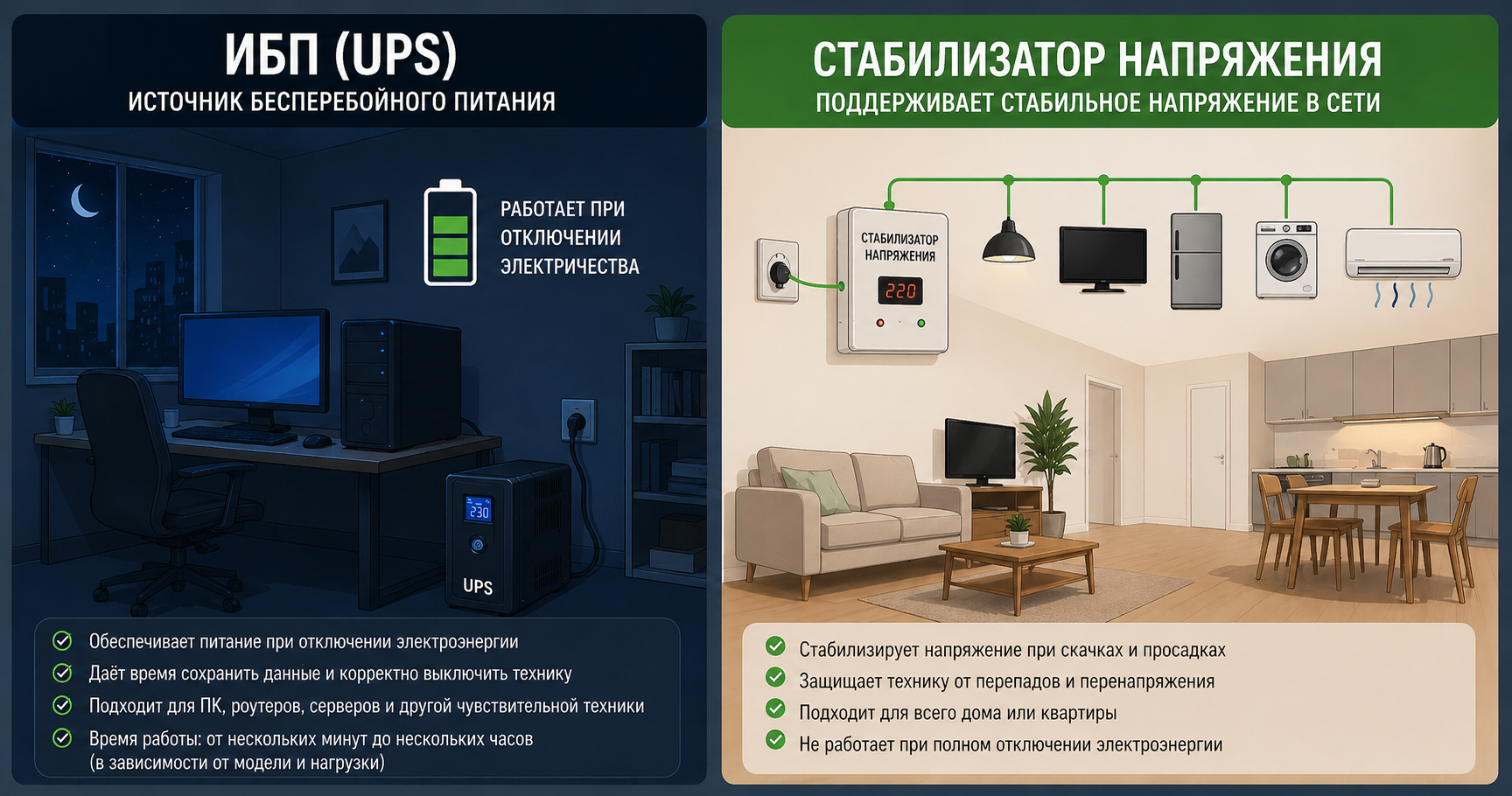 Чем отличается стабилизатор напряжения от UPS и какое решение лучше для защиты техники 2 Чем отличается стабилизатор напряжения от UPS и какое решение лучше для защиты техники 1